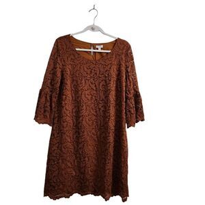 Garnet‎ Hill Dress 12 Burnt Orange Bell Sleeve Lace Overlay Lined Party Cocktail